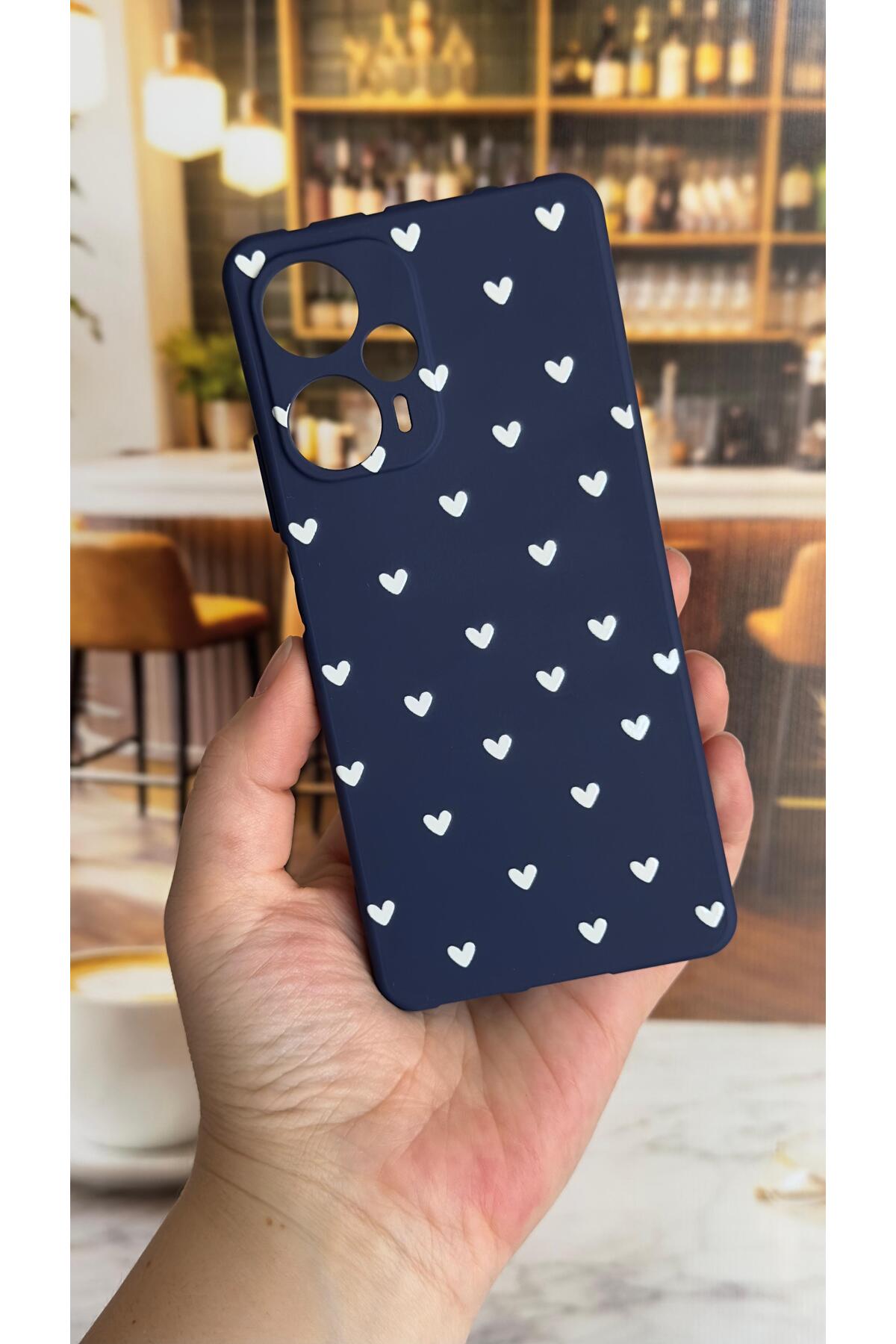 Poco F5 Uyumlu Mini Beyaz Kalp Desenli Silikon Darbe Emici Klasik Korumalı Rubber Kılıf