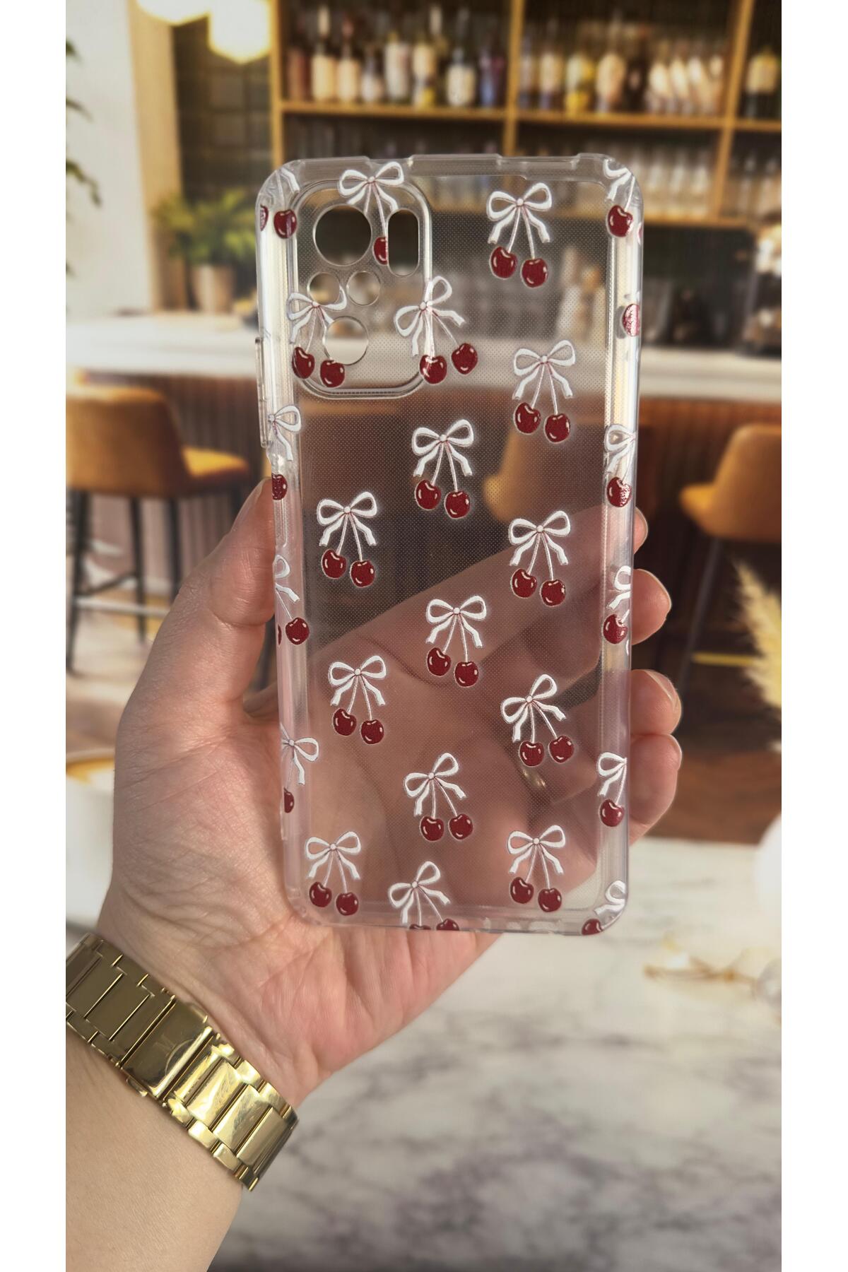 Redmi Note 10 Uyumlu Kiraz Desenli Şeffaf Darbe Emici Kamera Korumalı Clear Kılıf