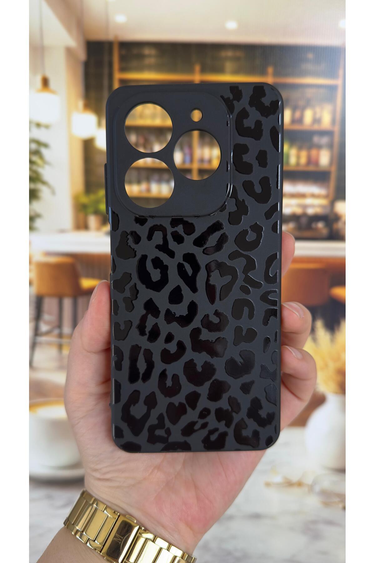 Tecno Spark 20/20C Uyumlu Leopar Desenli Silikon Darbe Emici Klasik Korumalı Rubber Kılıf