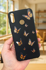 HUAWEİ Y7 2019 Uyumlu Turuncu Kelebek Desenli Silikon Darbe Emici Klasik Korumalı Rubber Kılıf