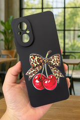 REALME 12 LİTE Uyumlu Kiraz Leopar Fiyonk Desenli Silikon Darbe Emici Rubber Kılıf