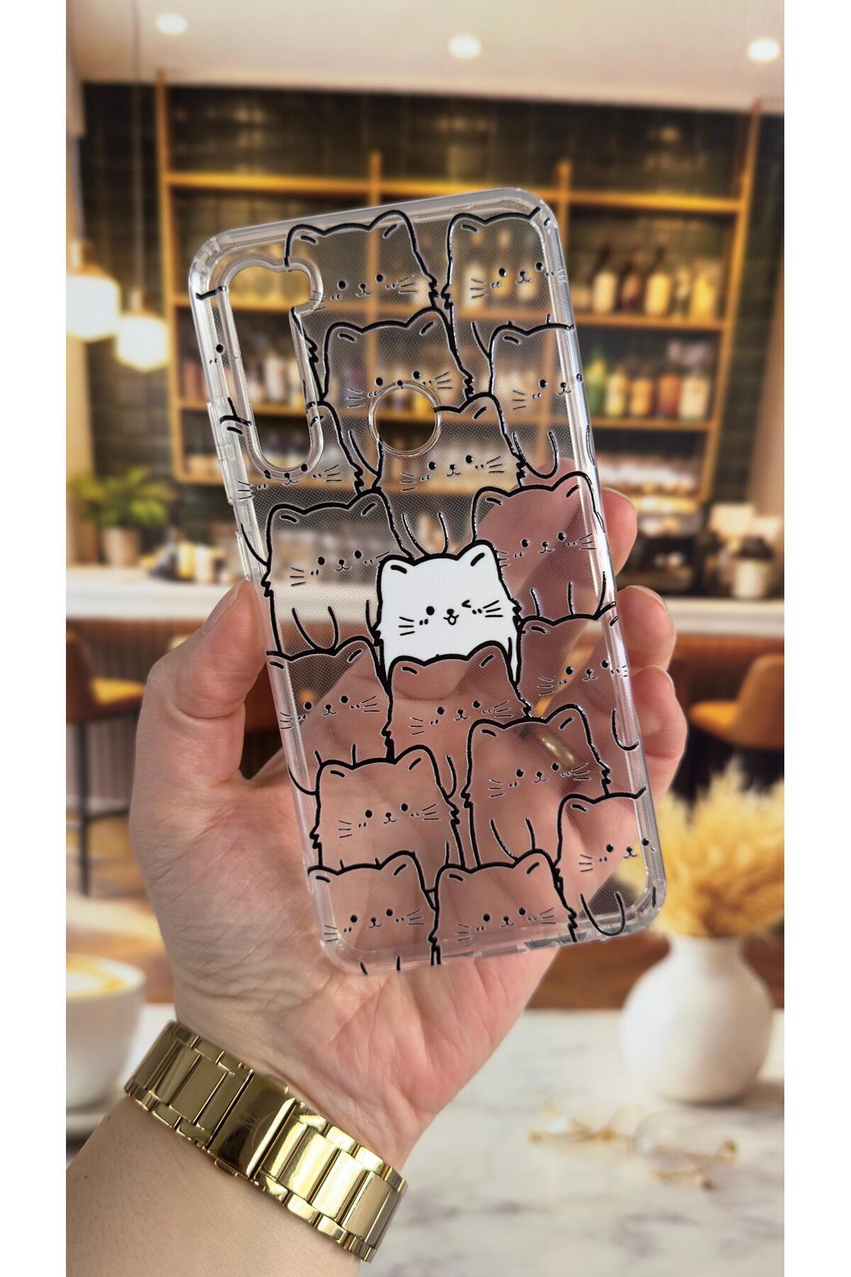 Redmi Note 8 Uyumlu Manycat Desenli Şeffaf Darbe Emici Kamera Korumalı Clear Kılıf