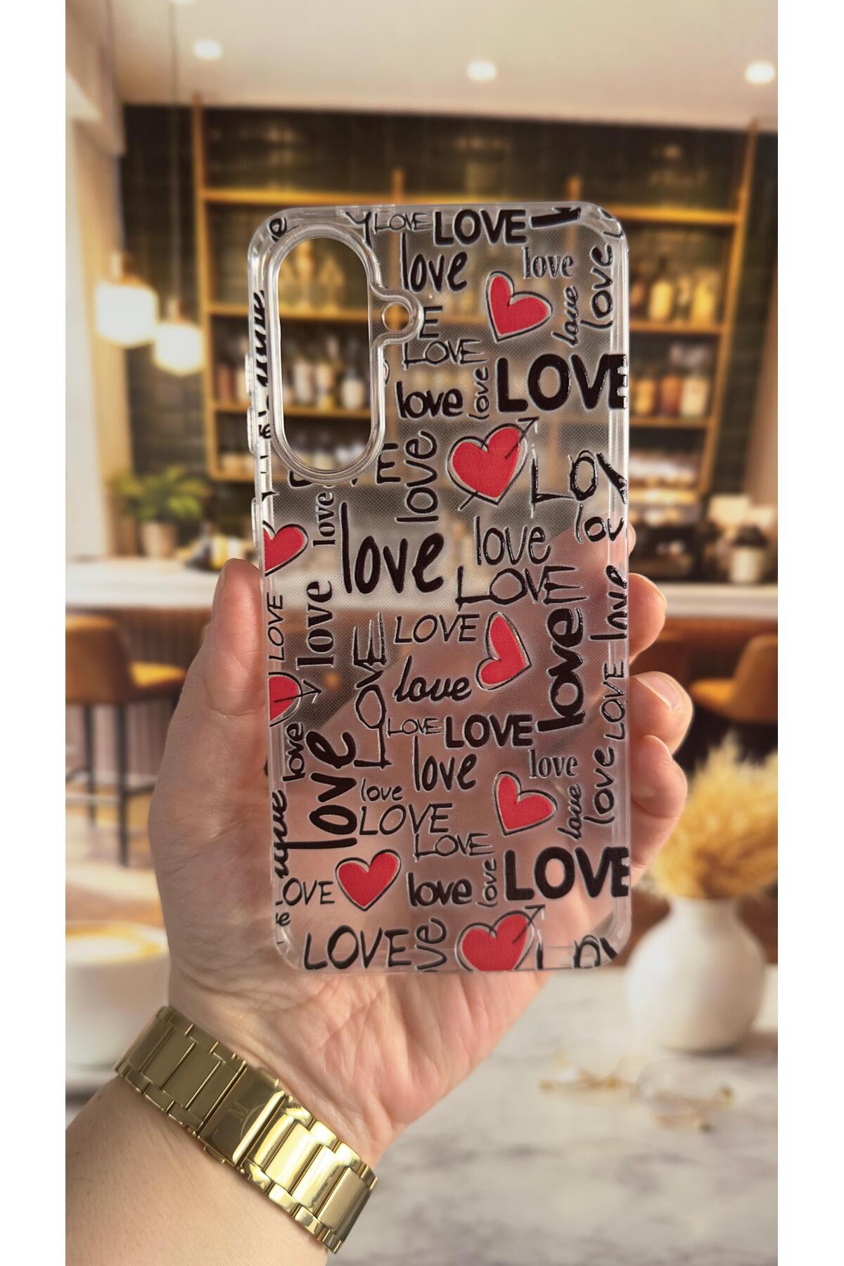 Samsung A56 Uyumlu Love Yazı Desenli Şeffaf Darbe Emici Kamera Korumalı Clear Kılıf
