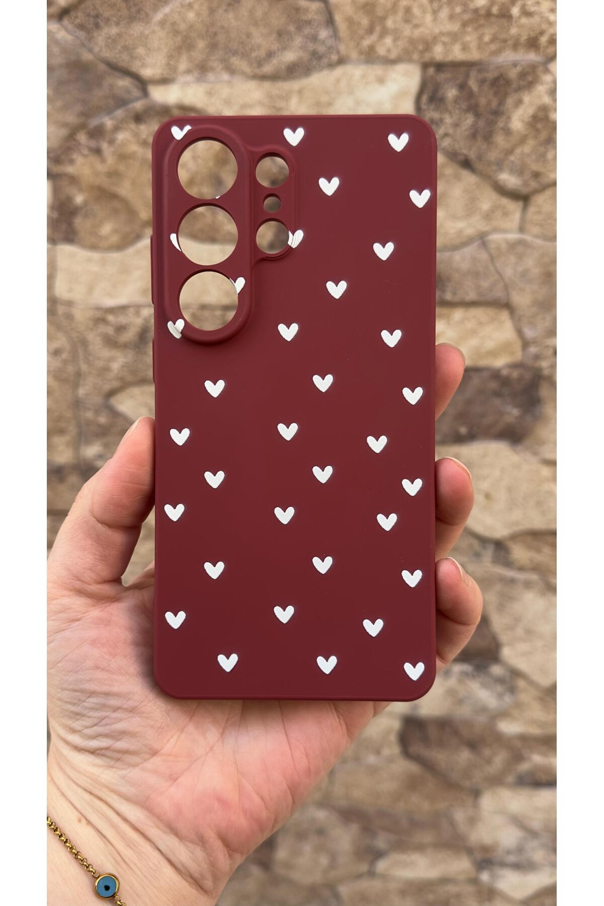 Samsung Galaxy S26 Ultra Uyumlu Beyaz Kalp Desenli Silikon Darbe Emici Klasik Korumalı Rubber Kılıf