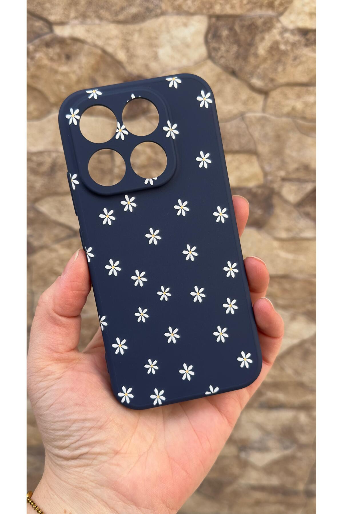 MI 17 5G Uyumlu Mini Papatya Desenli Silikon Darbe Emici Klasik Korumalı Rubber Kılıf