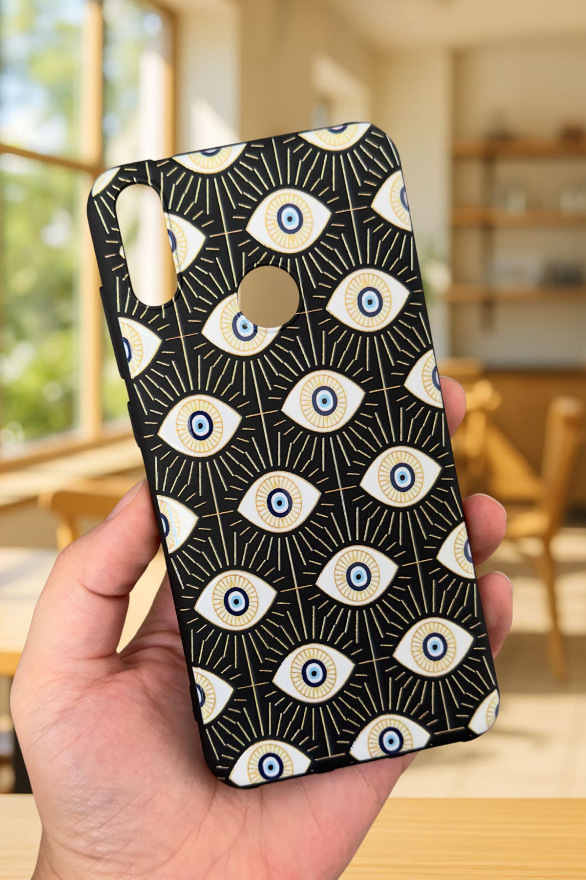 HUAWEİ Y6 2019 Uyumlu Evıl Eye Desenli Silikon Darbe Emici Klasik Korumalı Rubber Kılıf