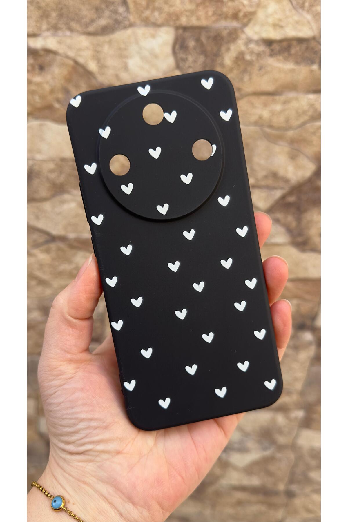 Honor Magic 8 Lite Uyumlu Mini Beyaz Kalp Desenli Silikon Darbe Emici Klasik Korumalı Rubber Kılıf