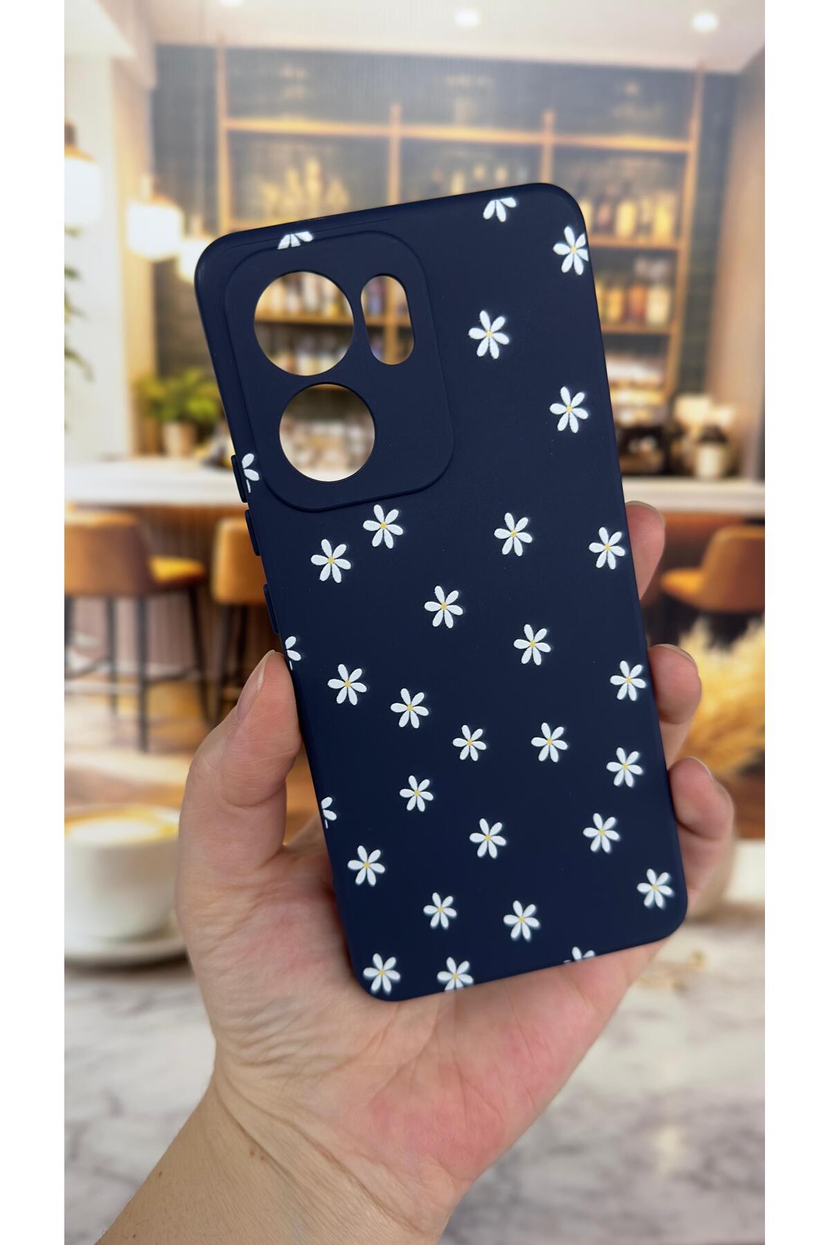 OPPO RENO 13 F Uyumlu Mini Papatya Desenli Silikon Darbe Emici Klasik Korumalı Rubber Kılıf