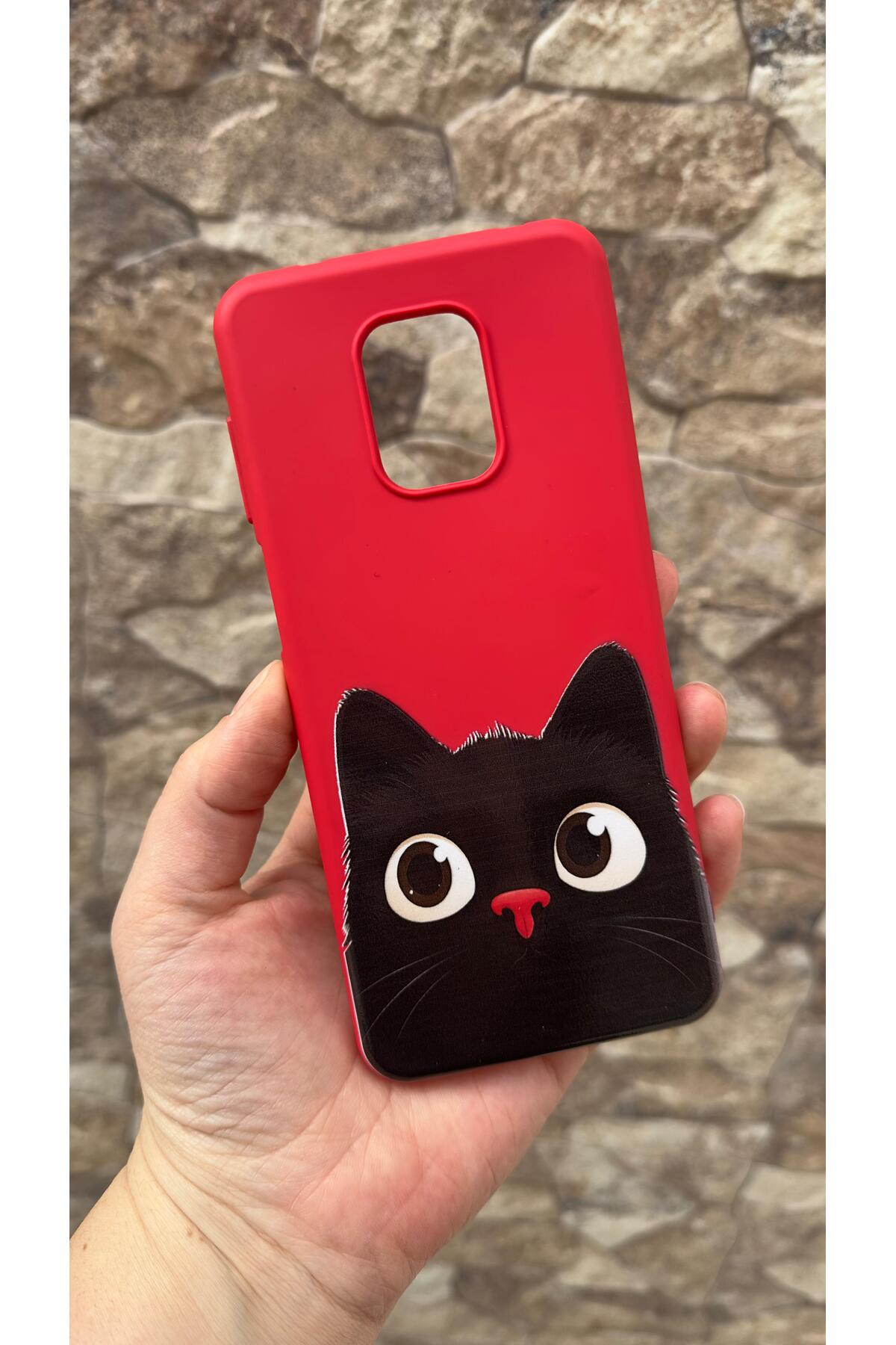 Redmi Note 9 Pro/9S Uyumlu Sevimli Siyah Kedi Desenli Silikon Darbe Emici Klasik Korumalı Kılıf