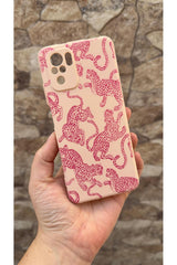 Xiaomi Redmi Note 10 ve 10S Uyumlu Pembe Leopar Desenli Silikon Darbe Emici Klasik Rubber Kılıf