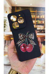 Tecno Spark 20/20C Uyumlu Kiraz Fiyonk Leopar Desenli Silikon Darbe Emici Klasik Rubber Kılıf