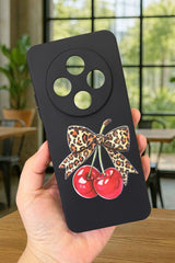 Redmi 14C Uyumlu Kiraz Leopar Fiyonk Desenli Silikon Darbe Emici Klasik Korumalı Rubber Kılıf