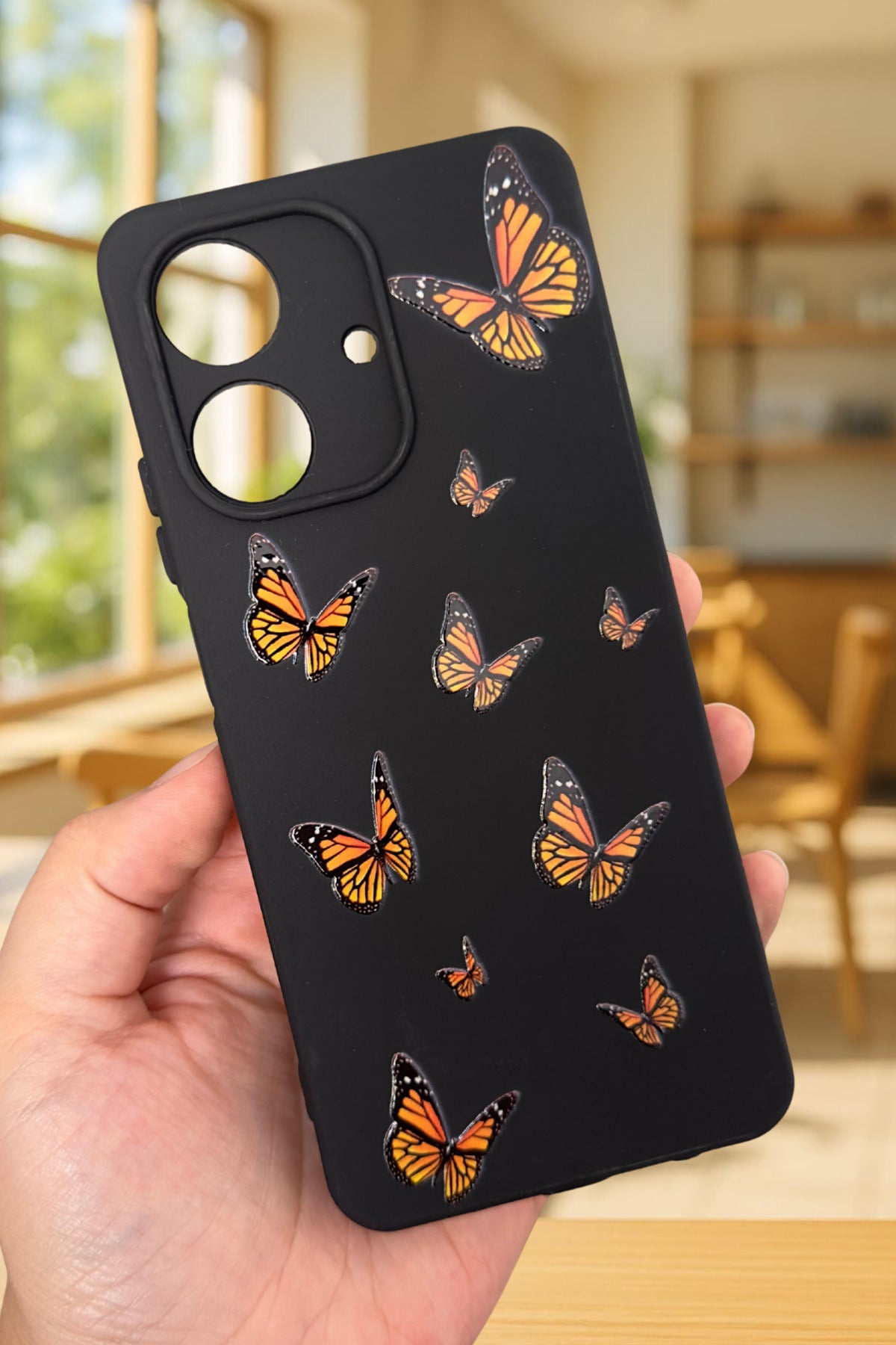 REALME NOTE 60 Uyumlu Turuncu Kelebek Desenli Silikon Darbe Emici Klasik Korumalı Rubber Kılıf