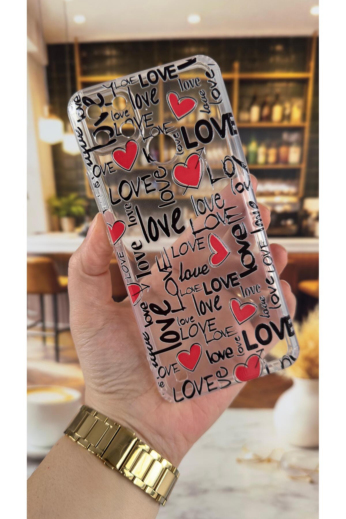 Realme C21Y Uyumlu Love Yazı Desenli Şeffaf Darbe Emici Kamera Korumalı Clear Kılıf