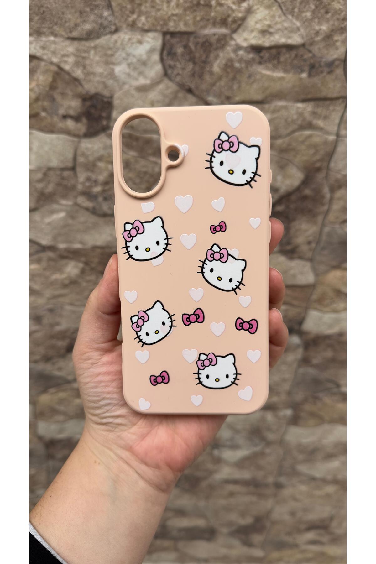 iPhone 16 Uyumlu Hello Kity Silikon Darbe Emici Klasik Korumalı Rubber Kılıf