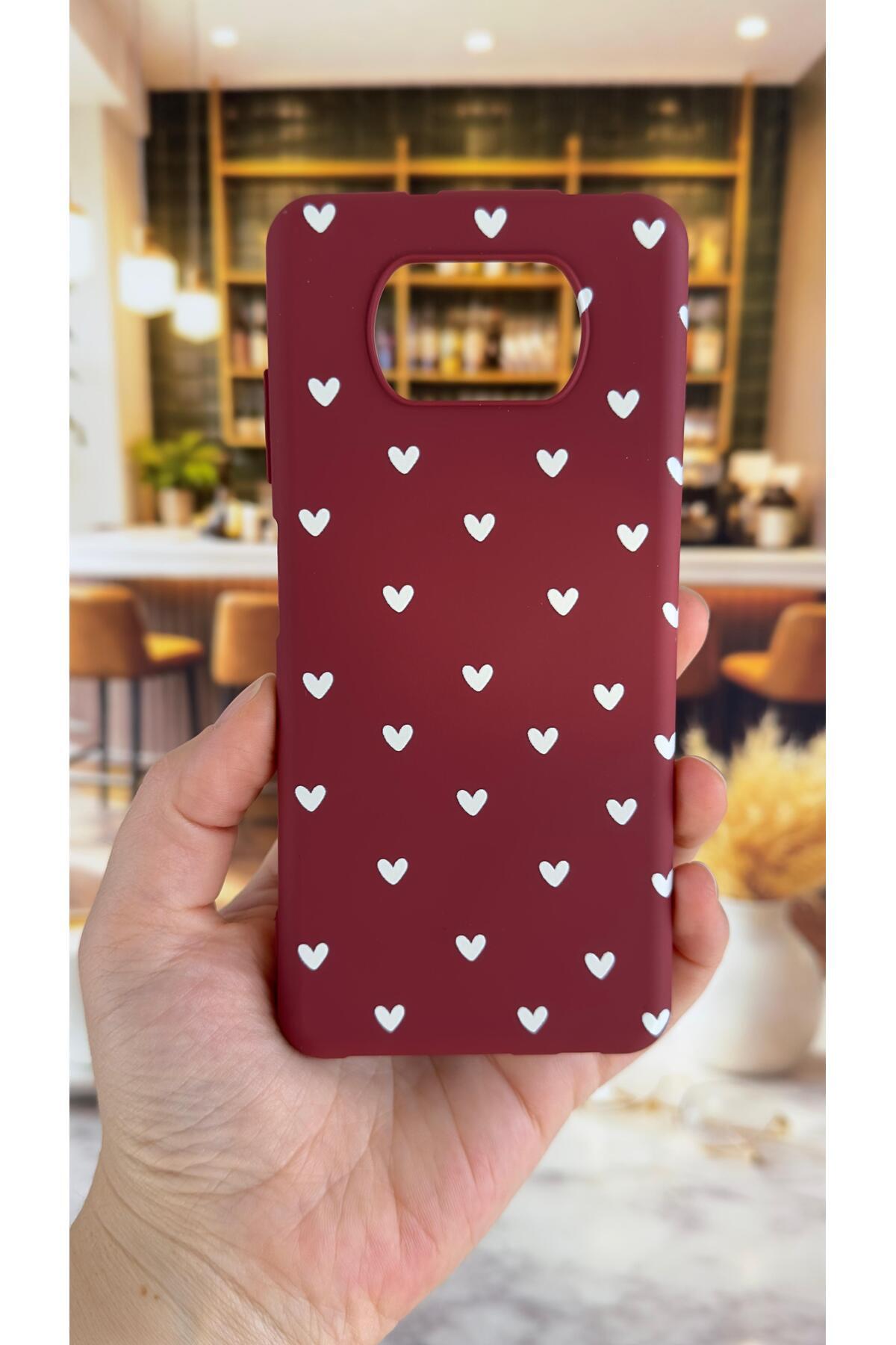 Poco X3 ve X3 Pro Uyumlu Beyaz Kalp Desenli Silikon Darbe Emici Klasik Korumalı Rubber Kılıf