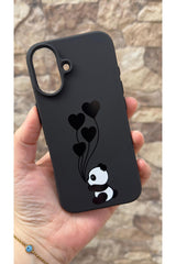 iPhone 16 Plus Uyumlu Kalpli Panda Desenli Silikon Darbe Emici Klasik Korumalı Rubber Kılıf