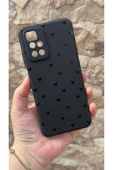 Redmi 10 2022 Uyumlu Mini Siyah Kalp Desenli Silikon Darbe Emici Klasik Korumalı Rubber Kılıf