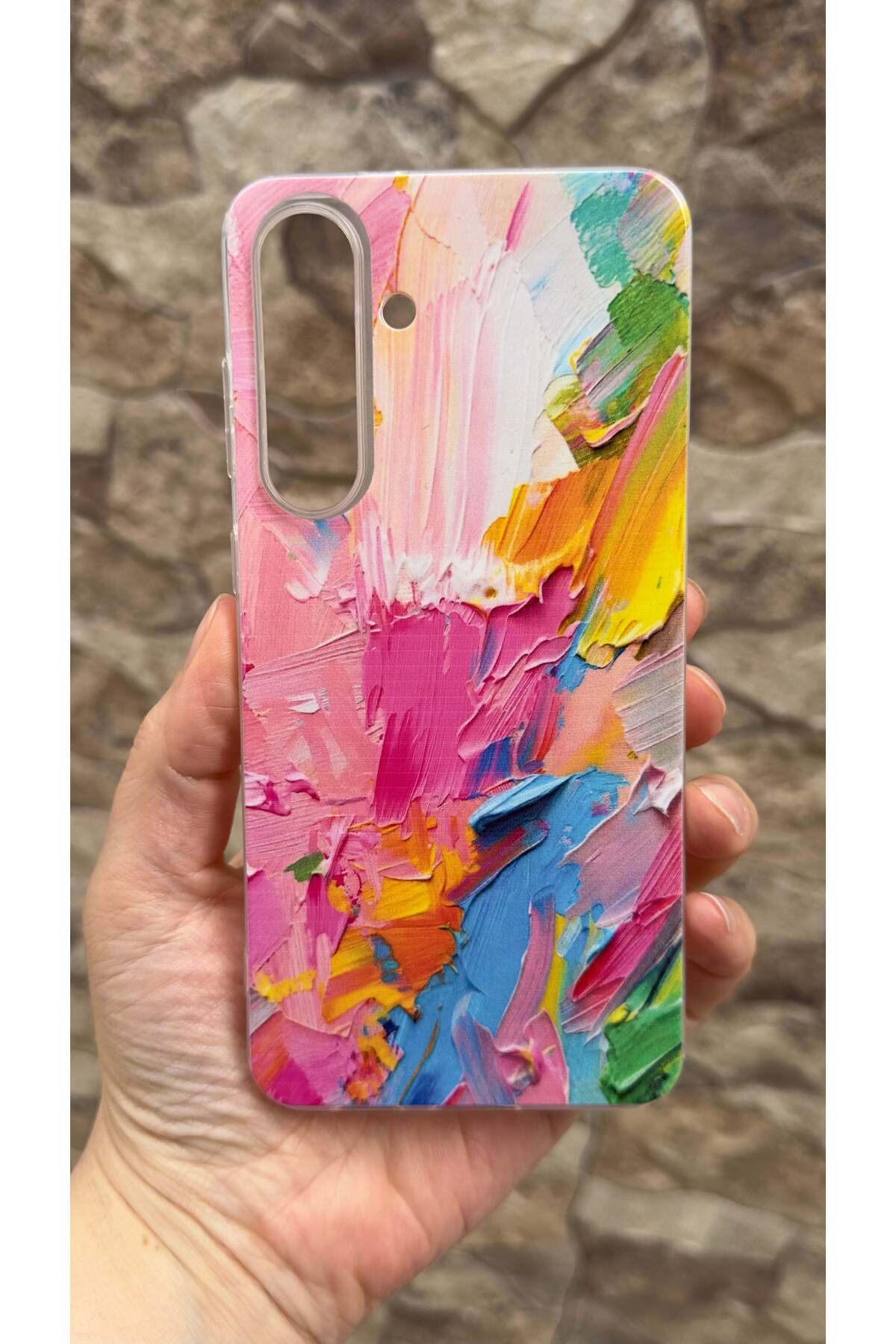 Galaxy S25 FE Uyumlu Renkli Soyut Desenli Şeffaf Darbe Emici Kamera Korumalı Clear Kılıf