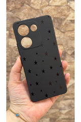TECNO CAMON 20 PRO Uyumlu Mini Siyah Yıldız Desenli Silikon Darbe Emici Klasik Korumalı Rubber Kılıf