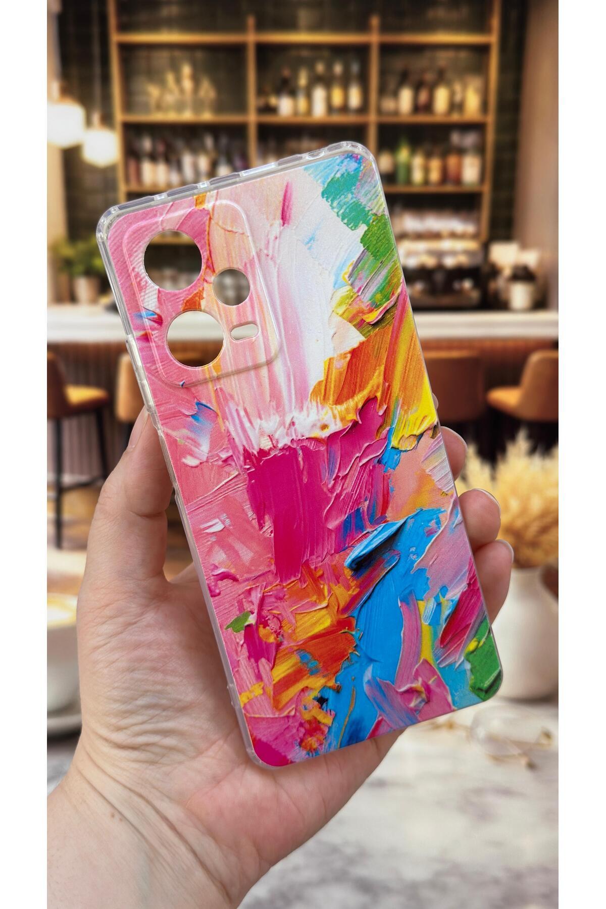 Redmi Note 12 Pro 5G Uyumlu Renkli Soyut Desenli Şeffaf Darbe Emici Kamera Korumalı Clear Kılıf