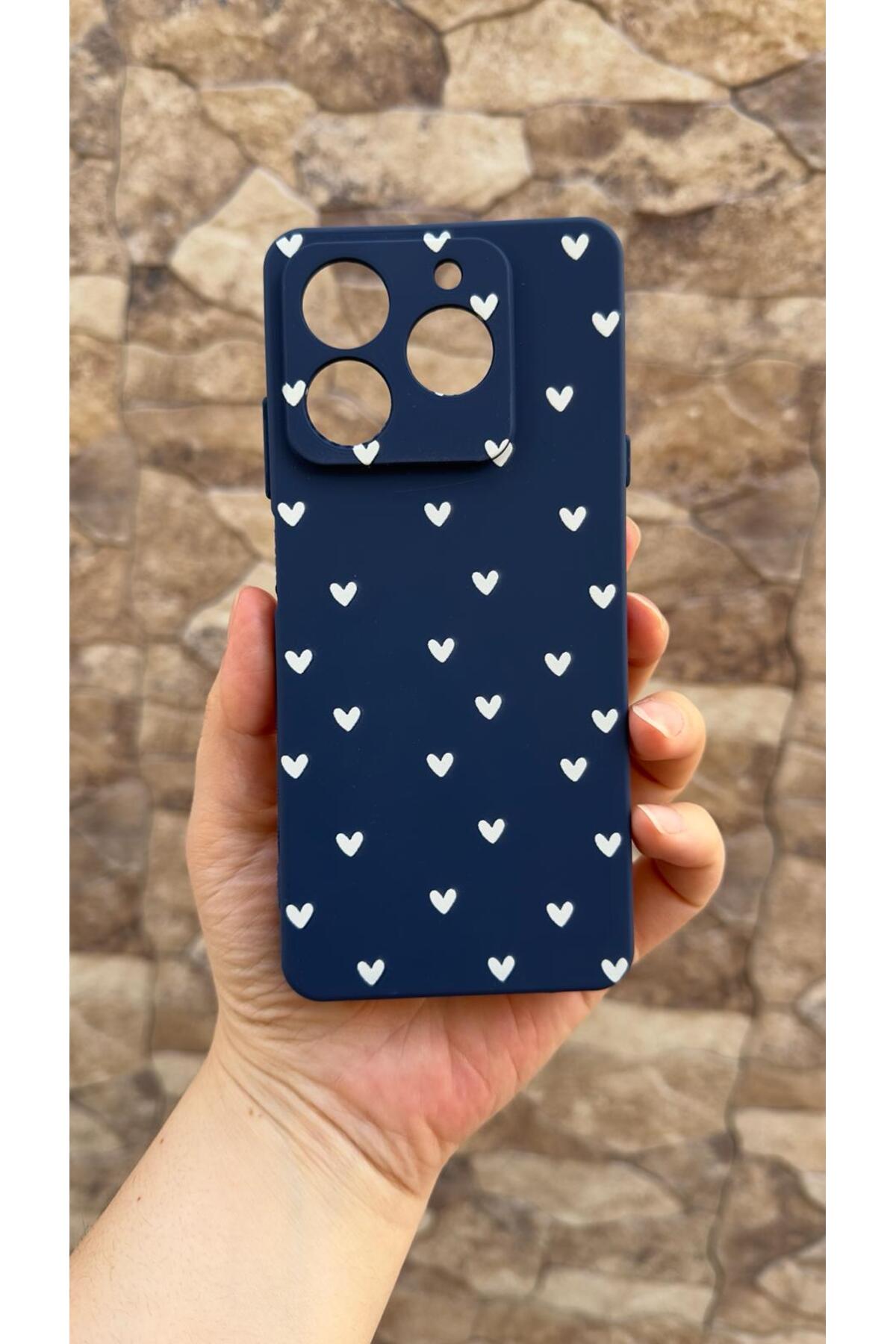 General Mobile Era 50 Uyumlu Mini Beyaz Kalp Desenli Silikon Darbe Emici Klasik Korumalı Rubber Kılıf