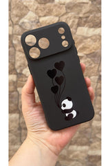 iPhone 17 Pro Max Uyumlu Kalpli Panda Desenli Silikon Darbe Emici Klasik Korumalı Rubber Kılıf