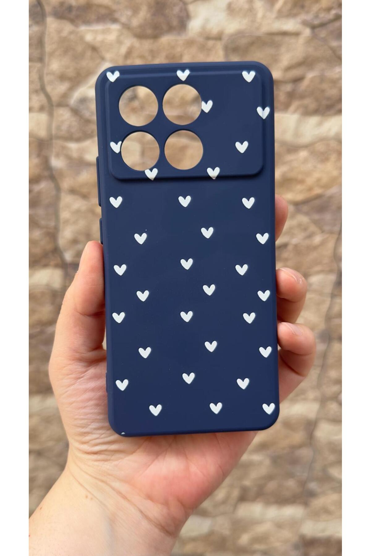 Poco X6 Pro 5G Uyumlu Mini Beyaz Kalp Desenli Silikon Darbe Emici Klasik Korumalı Rubber Kılıf