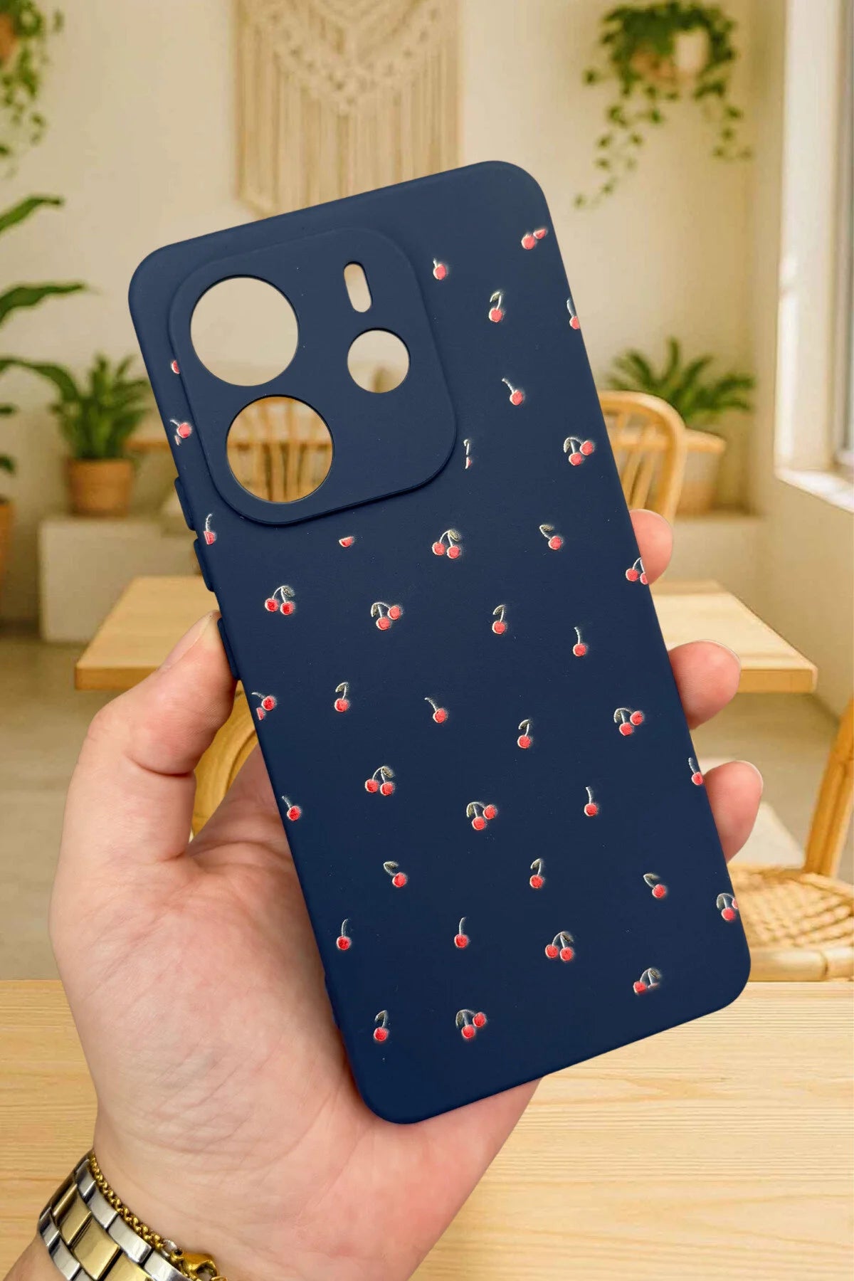 Xiaomi Redmi Note 14 - MİNİ KİRAZ DESENLİ Silikon Darbe Emici Klasik Korumalı Rubber Kılıf
