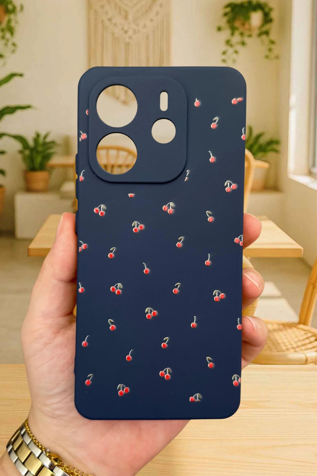 Xiaomi Redmi Note 14 - MİNİ KİRAZ DESENLİ Silikon Darbe Emici Klasik Korumalı Rubber Kılıf