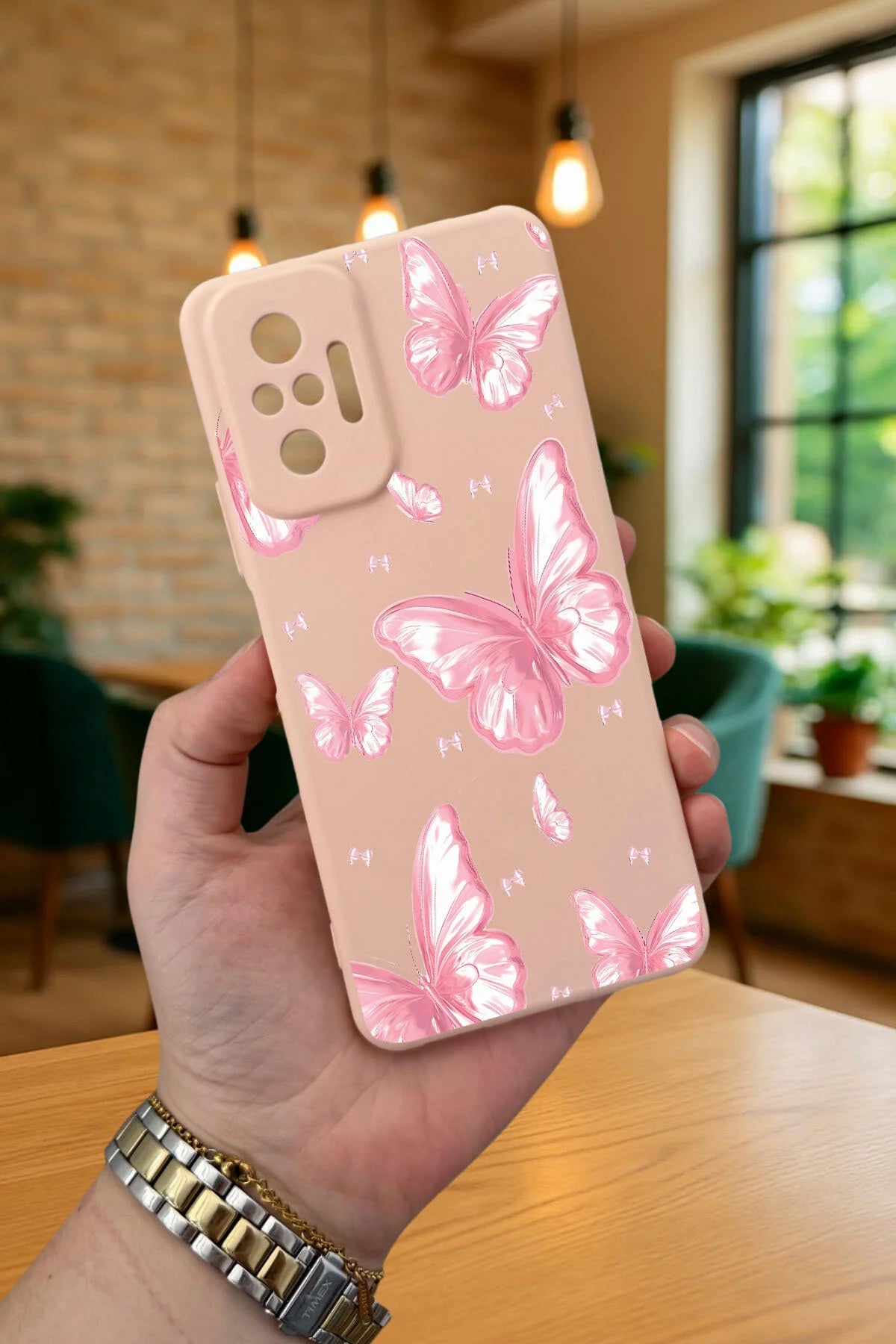 Xiaomi Redmi Note 1O Pro PEMBE KELEBEK DESENLİ Silikon Darbe Emici Klasik Korumalı Rubber Kılıf