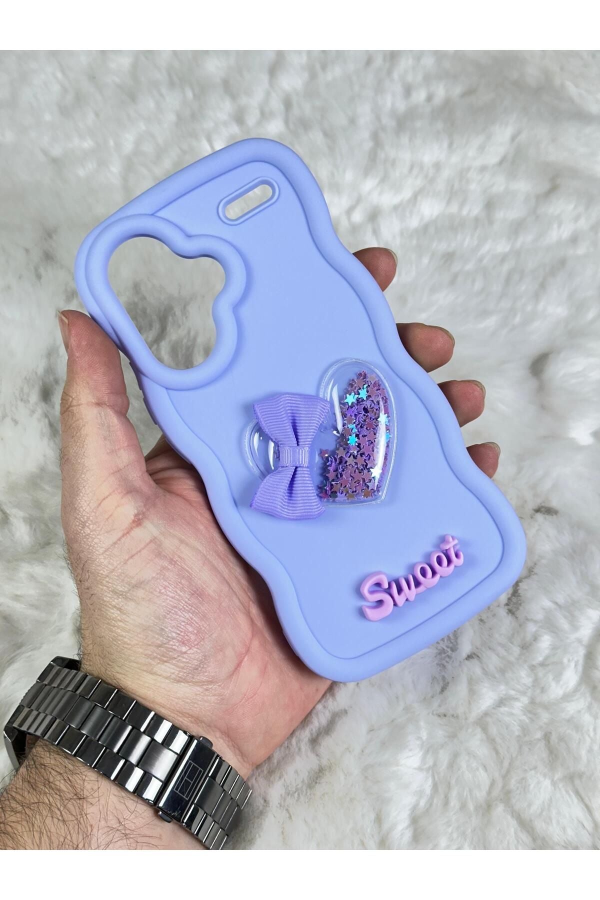 Xiaomi Redmi Note 13 Pro PLUS  Renkli Kalp Kurdele Detaylı Simli Dalgalı Sweety Kılıf