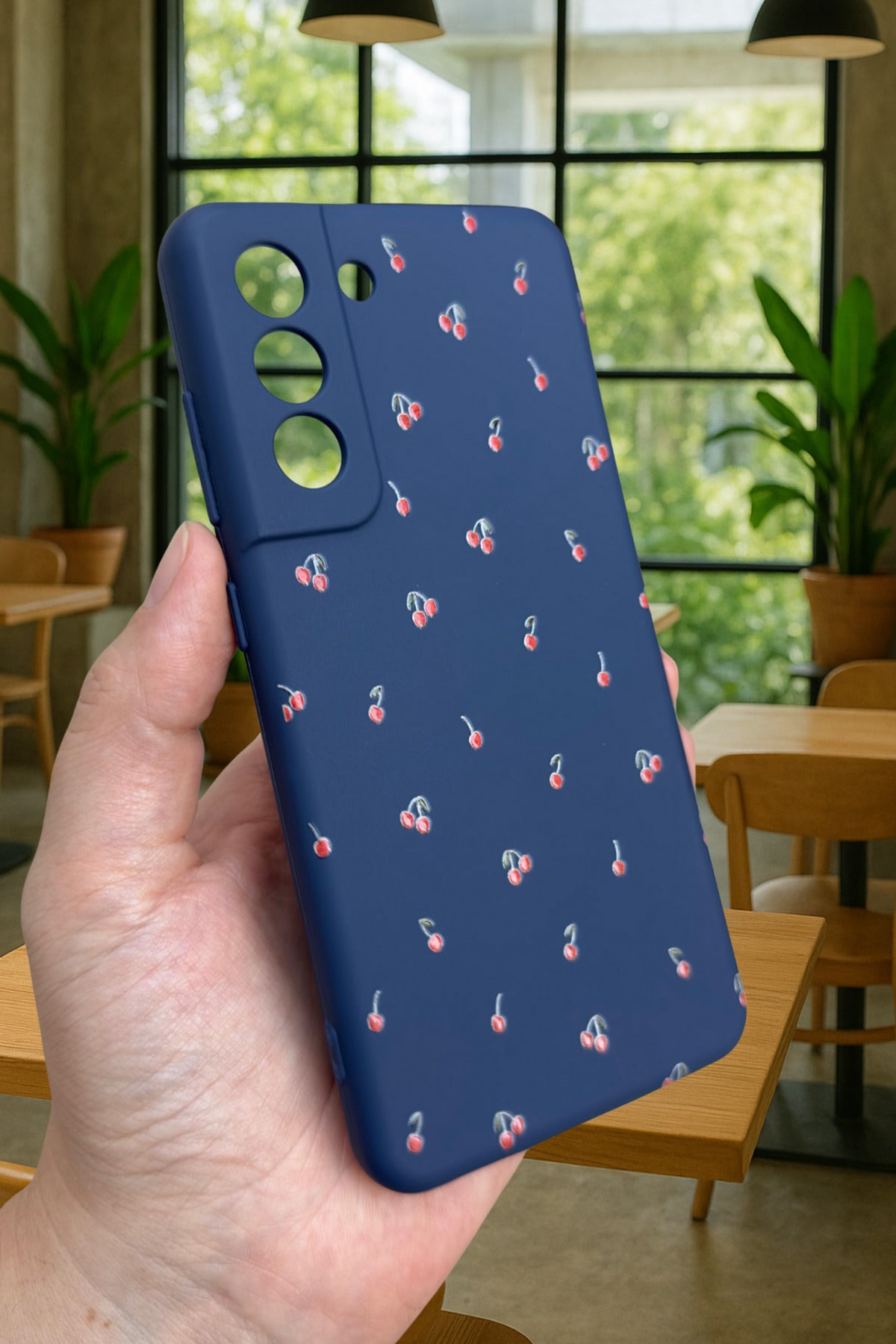 Samsung Galaxy S21 Fe - MİNİ KİRAZ DESENLİ Silikon Darbe Emici Klasik Korumalı Rubber Kılıf