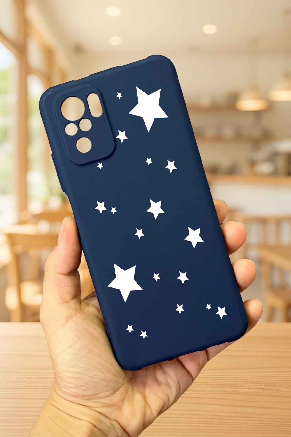 Redmi Note 10 ve 10S Uyumlu MİNİ YILDIZ DESENLİ Silikon Darbe Emici Klasik Korumalı Rubber Kılıf