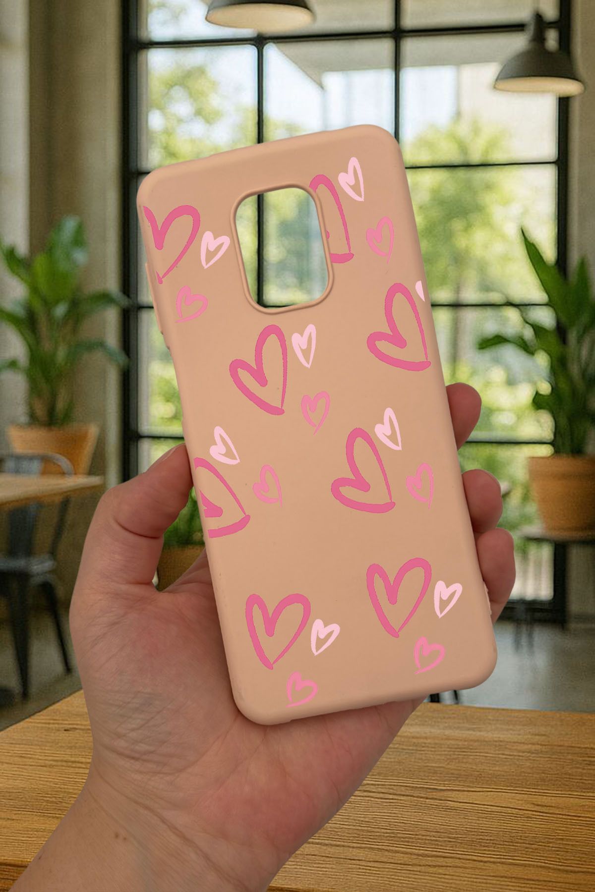 Redmi Note 9 Pro/9S Uyumlu PEMBE KALP DESENLİ Silikon Darbe Emici Klasik Korumalı Rubber Kılıf
