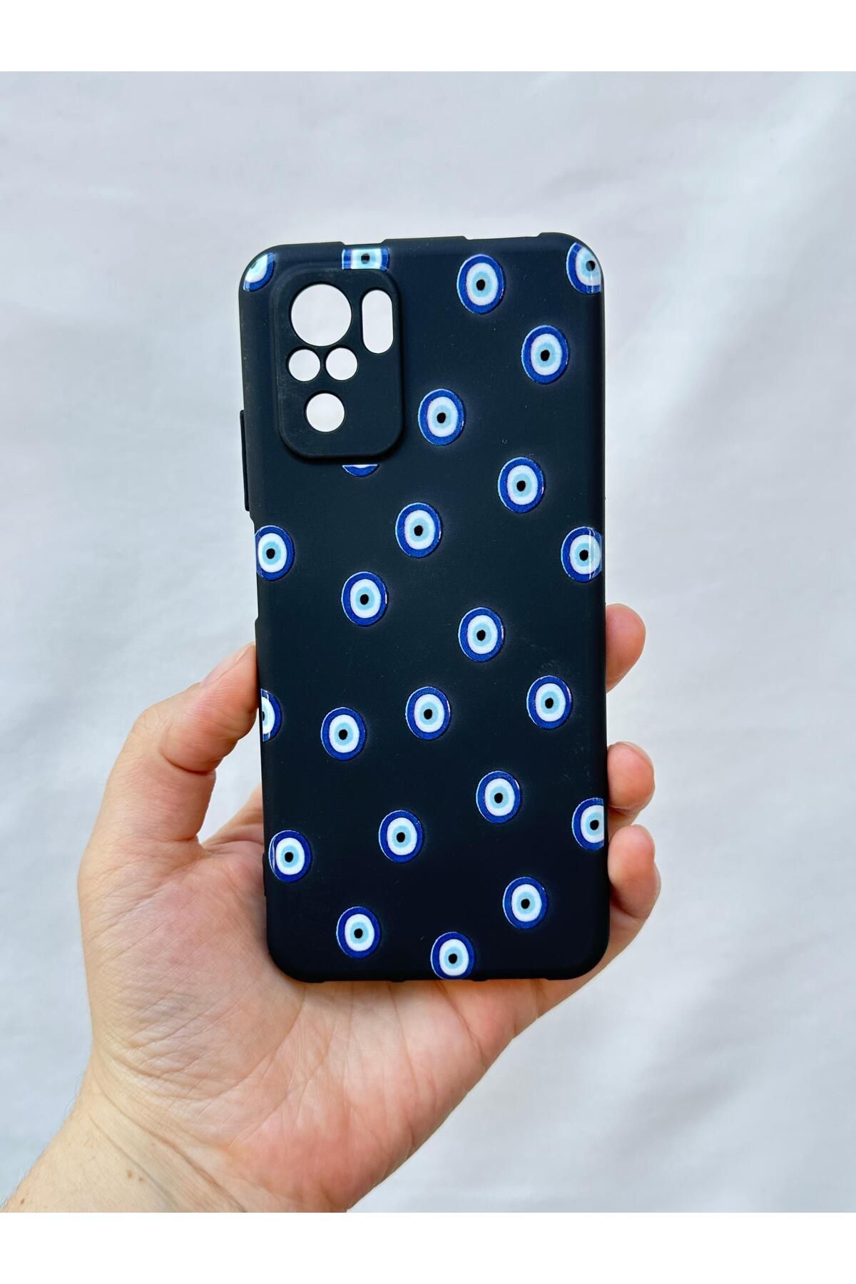 Redmi Note 10/10S Uyumlu Nazar Boncuk Desenli Silikon Darbe Emici Klasik Korumalı Rubber Kılıf
