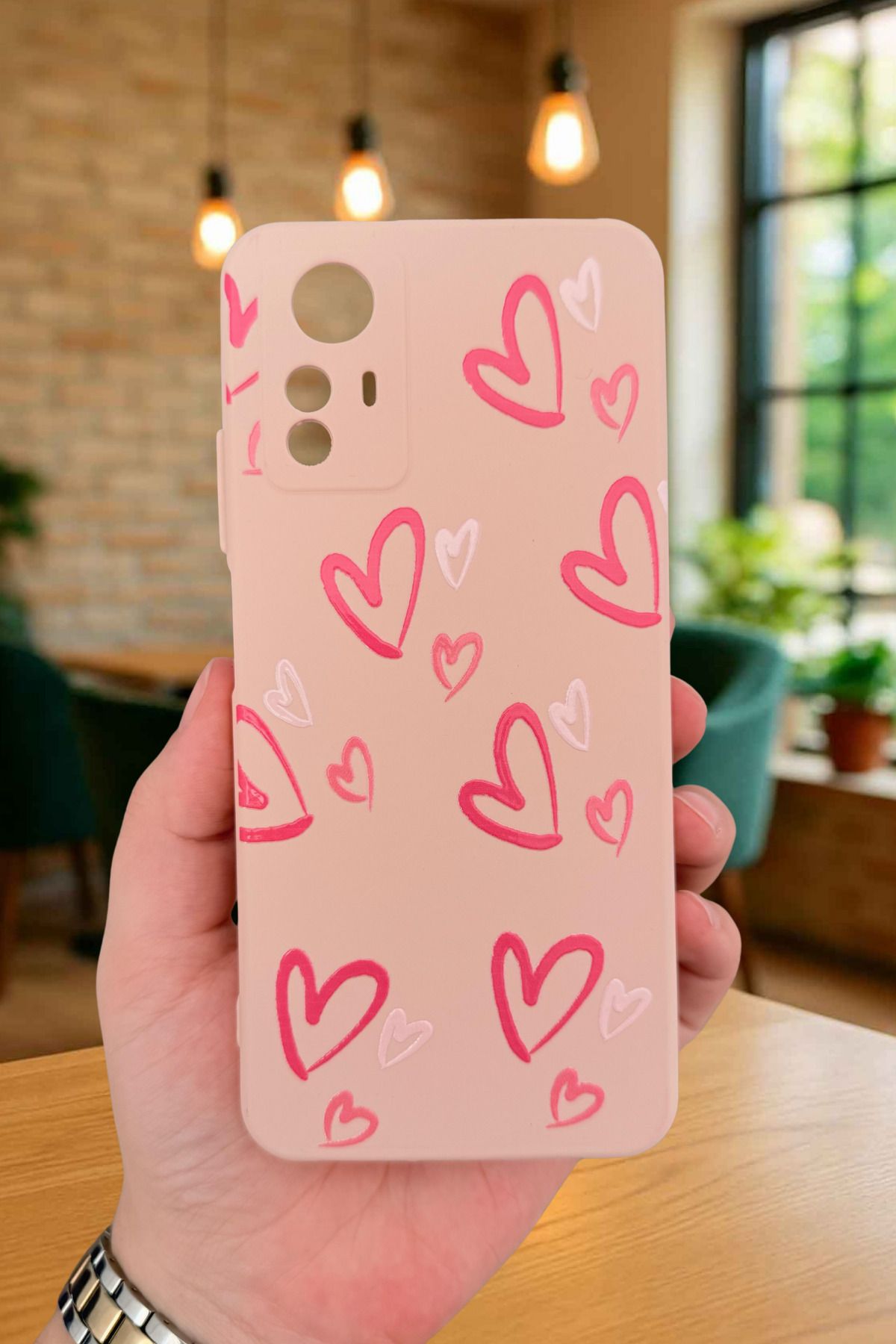 Xiaomi Redmi Note 12S-PEMBE KALP DESENLİ Silikon Darbe Emici Klasik Korumalı Rubber Kılıf