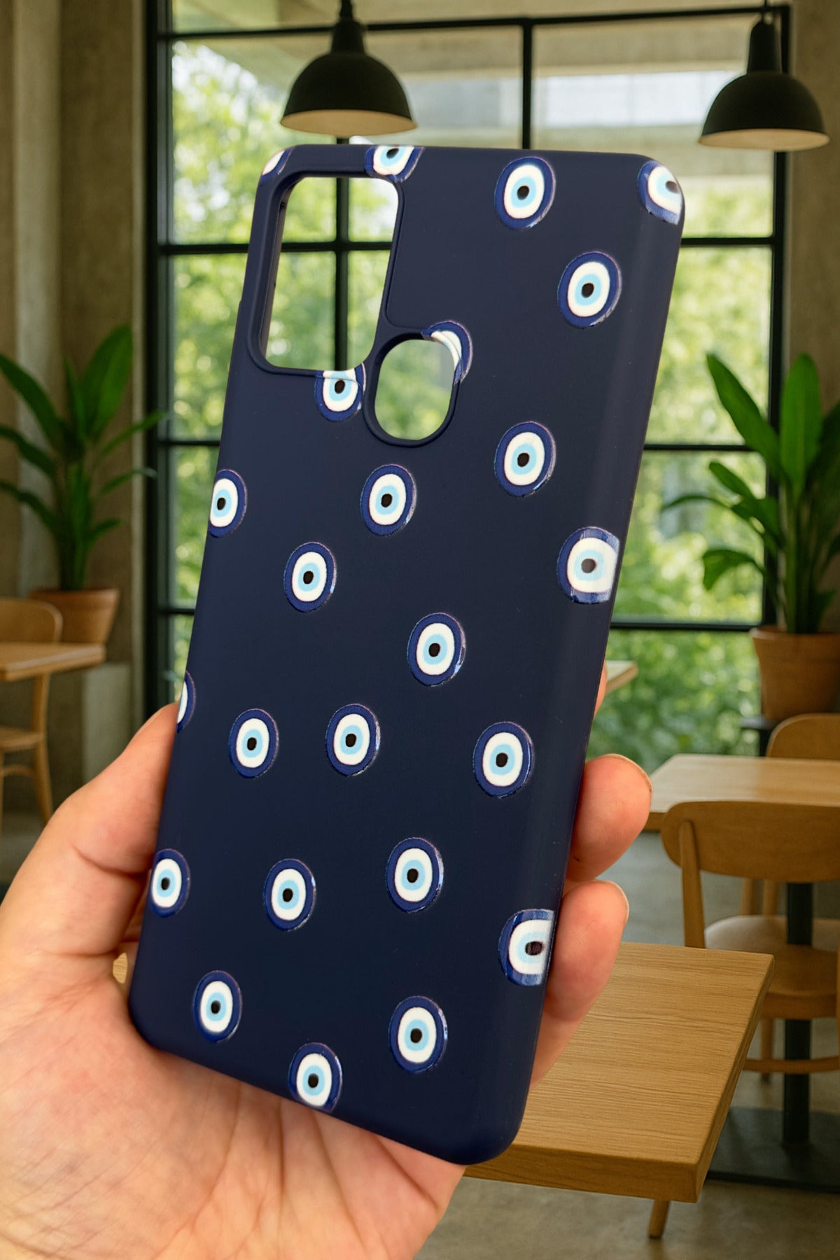 Samsung Galaxy A21s Uyumlu Nazar Boncuk Desenli Silikon Darbe Emici Klasik Korumalı Rubber Kılıf