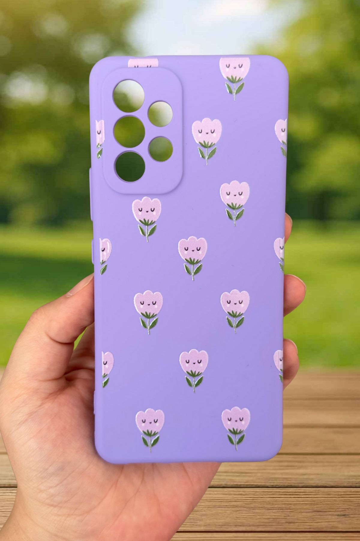 Samsung Galaxy A53 Uyumlu Mini Lale Desenli Silikon Darbe Emici Klasik Korumalı Rubber Kılıf