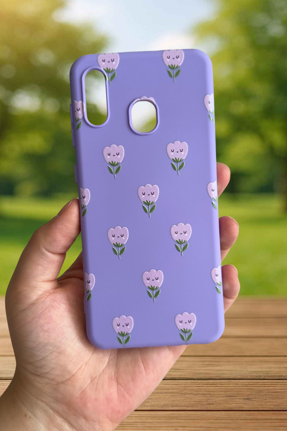 Samsung Galaxy A20 Uyumlu Mini Lale Desenli Silikon Darbe Emici Klasik Korumalı Rubber Kılıf