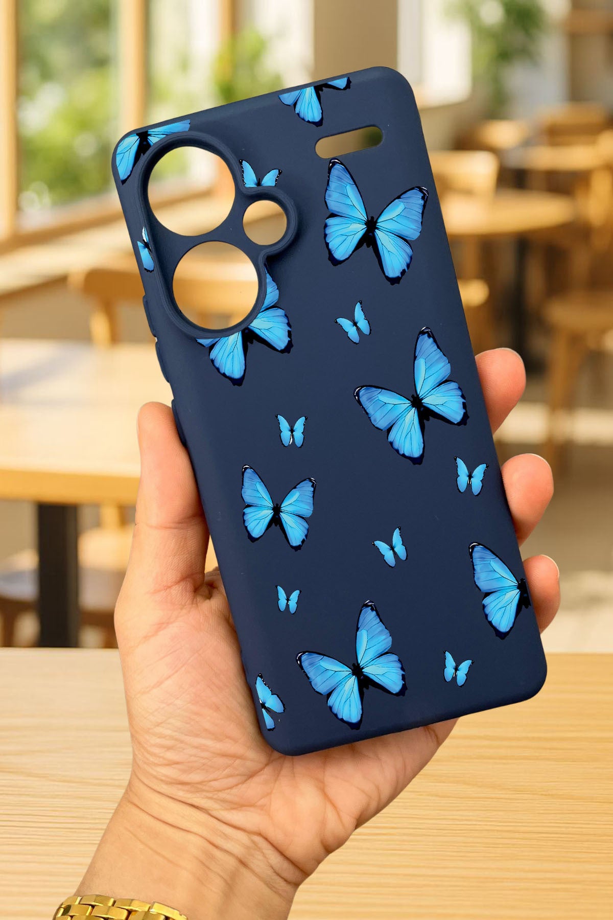 Redmi Note 13 Pro Plus - MAVİ KELEBEK DESENLİ Silikon Darbe Emici Klasik Korumalı Rubber Kılıf