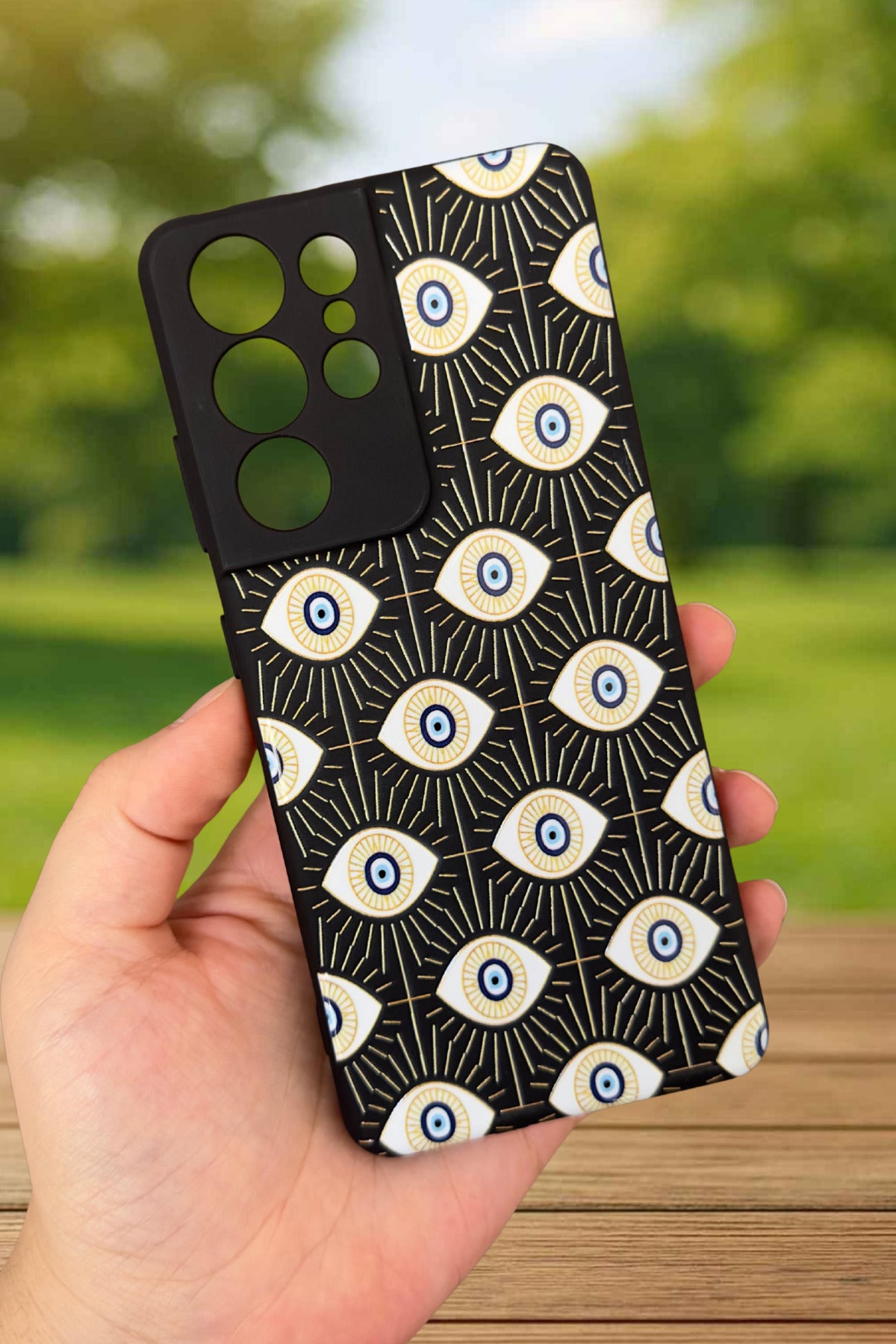 Samsung Galaxy S21 Ultra Uyumlu Evıl Eye Desenli Silikon Darbe Emici Klasik Korumalı Rubber Kılıf