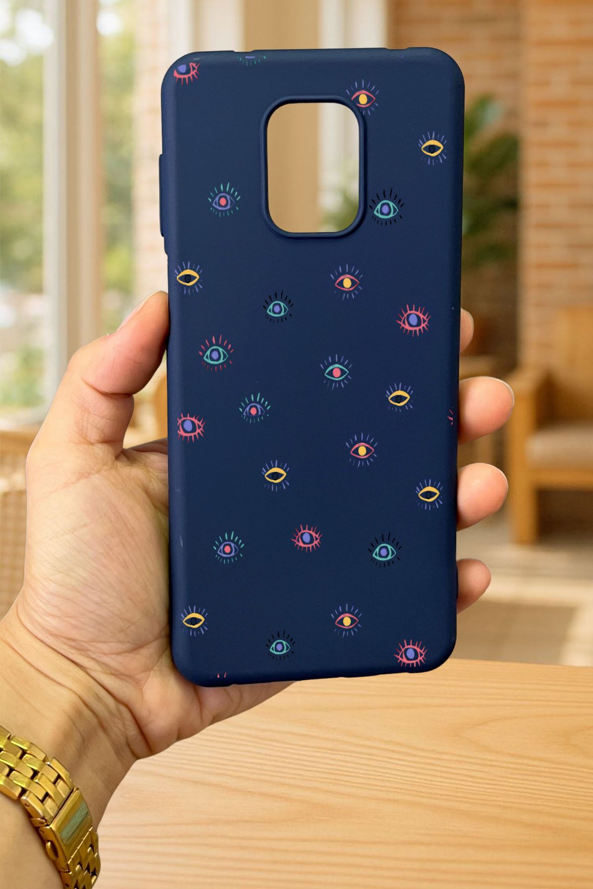 Redmi Note 9 Pro/9S Uyumlu MİNİ EVIL EYE DESENLİ Silikon Darbe Emici Klasik Korumalı Rubber Kılıf