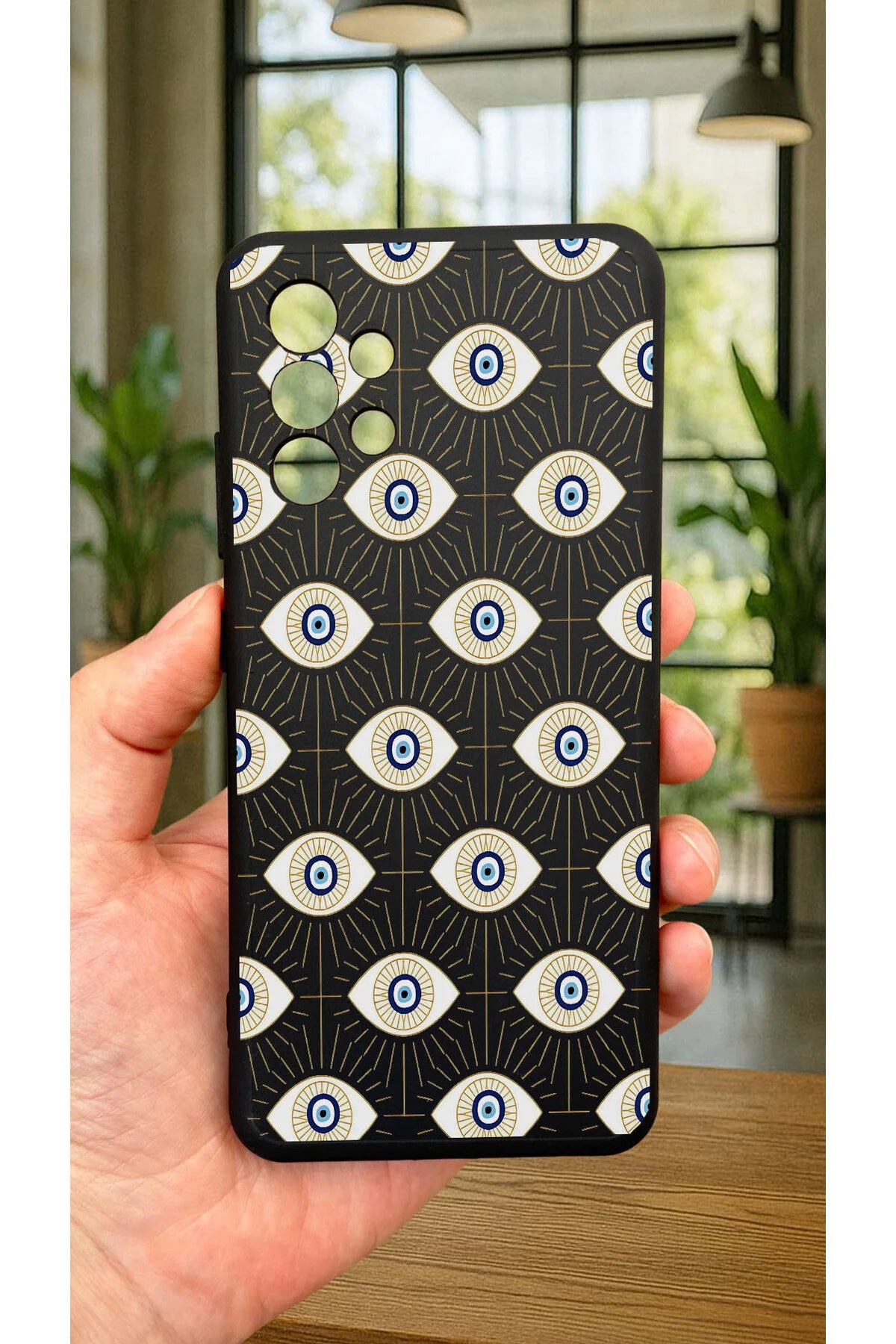 Samsung Galaxy A32 -EVIL EYE DESENLİ Silikon Darbe Emici Klasik Korumalı Rubber Kılıf