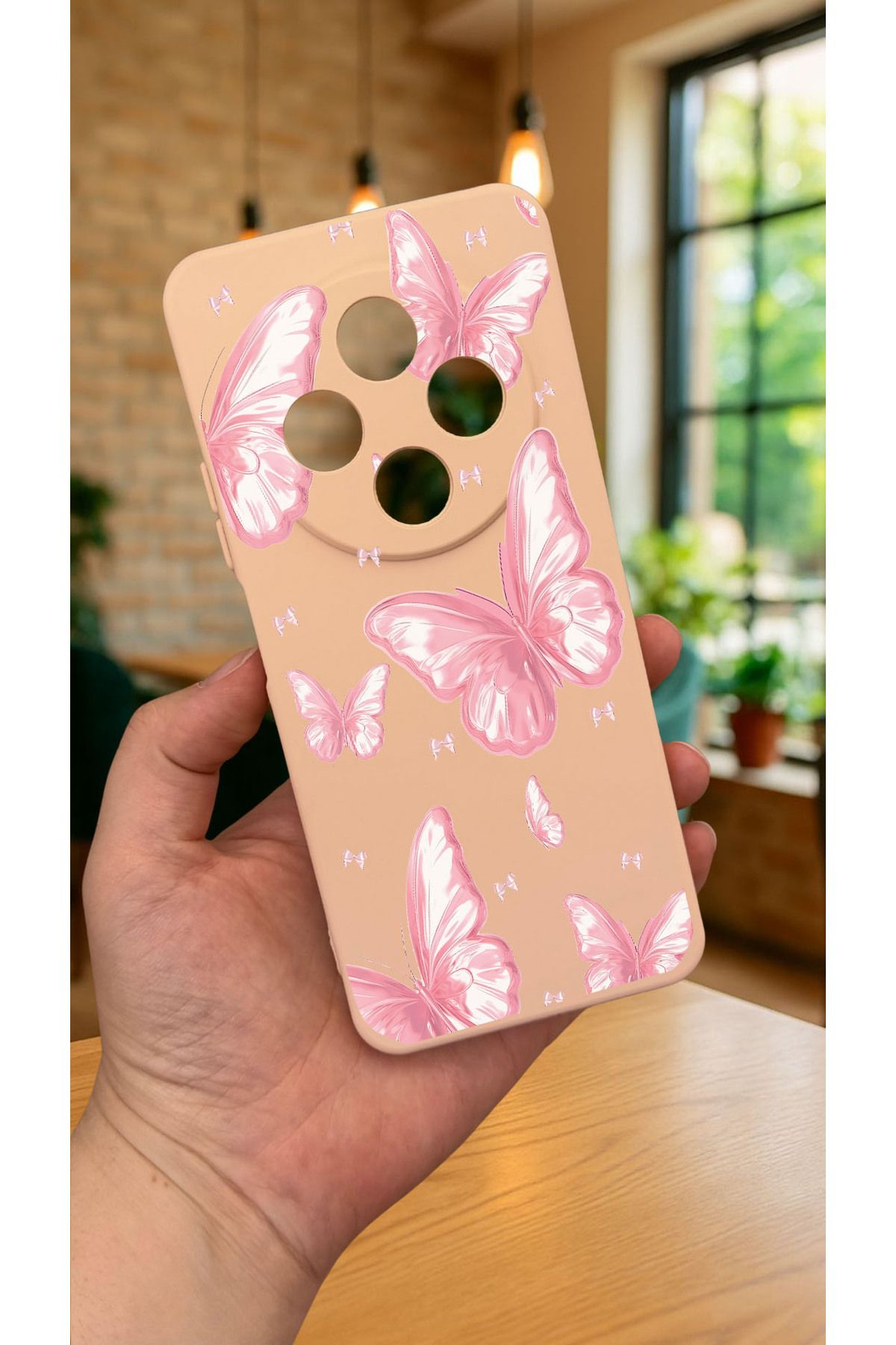 Redmi 14C -PEMBE KELEBEK DESENLİ Silikon Darbe Emici Klasik Korumalı Rubber Kılıf