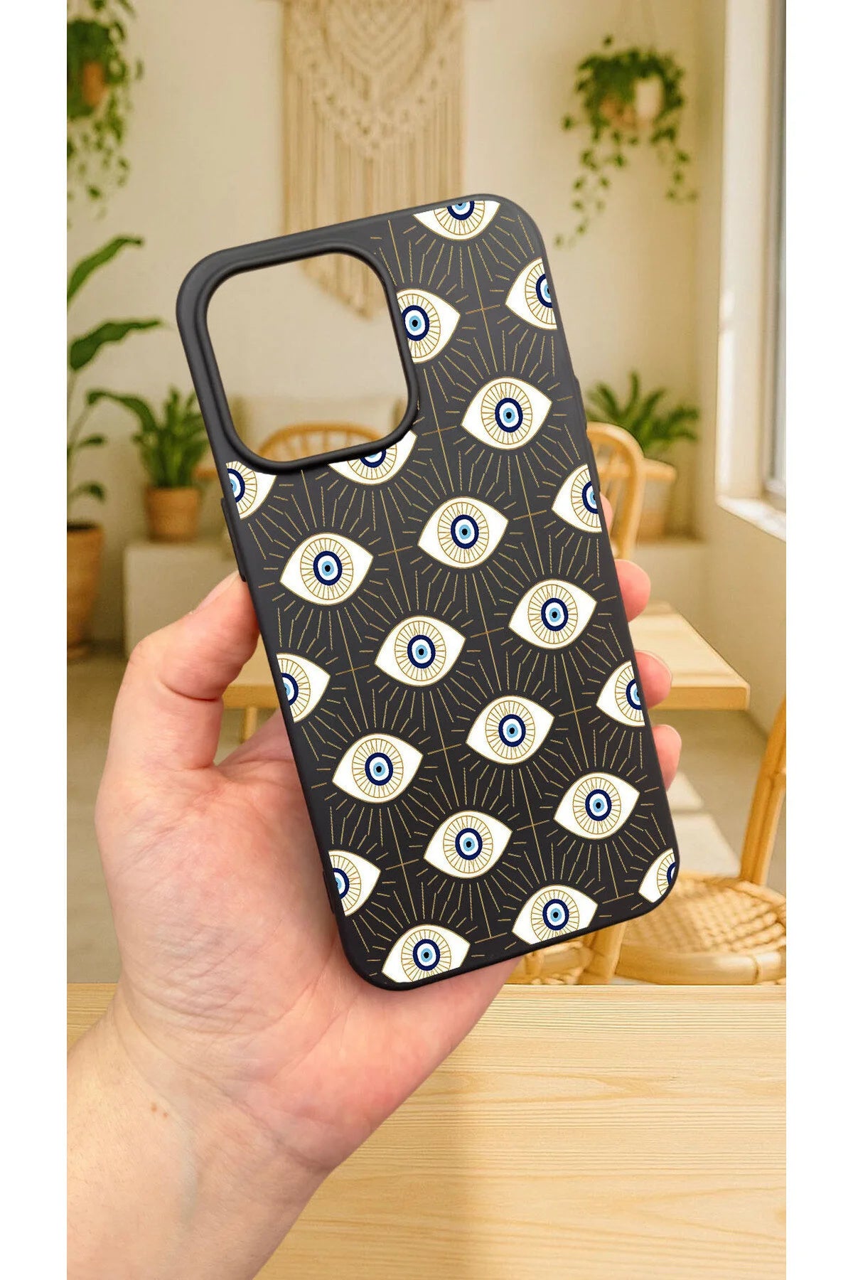 iPhone 15 Pro Max -EVIL EYE DESENLİ Silikon Darbe Emici Klasik Korumalı Rubber Kılıf