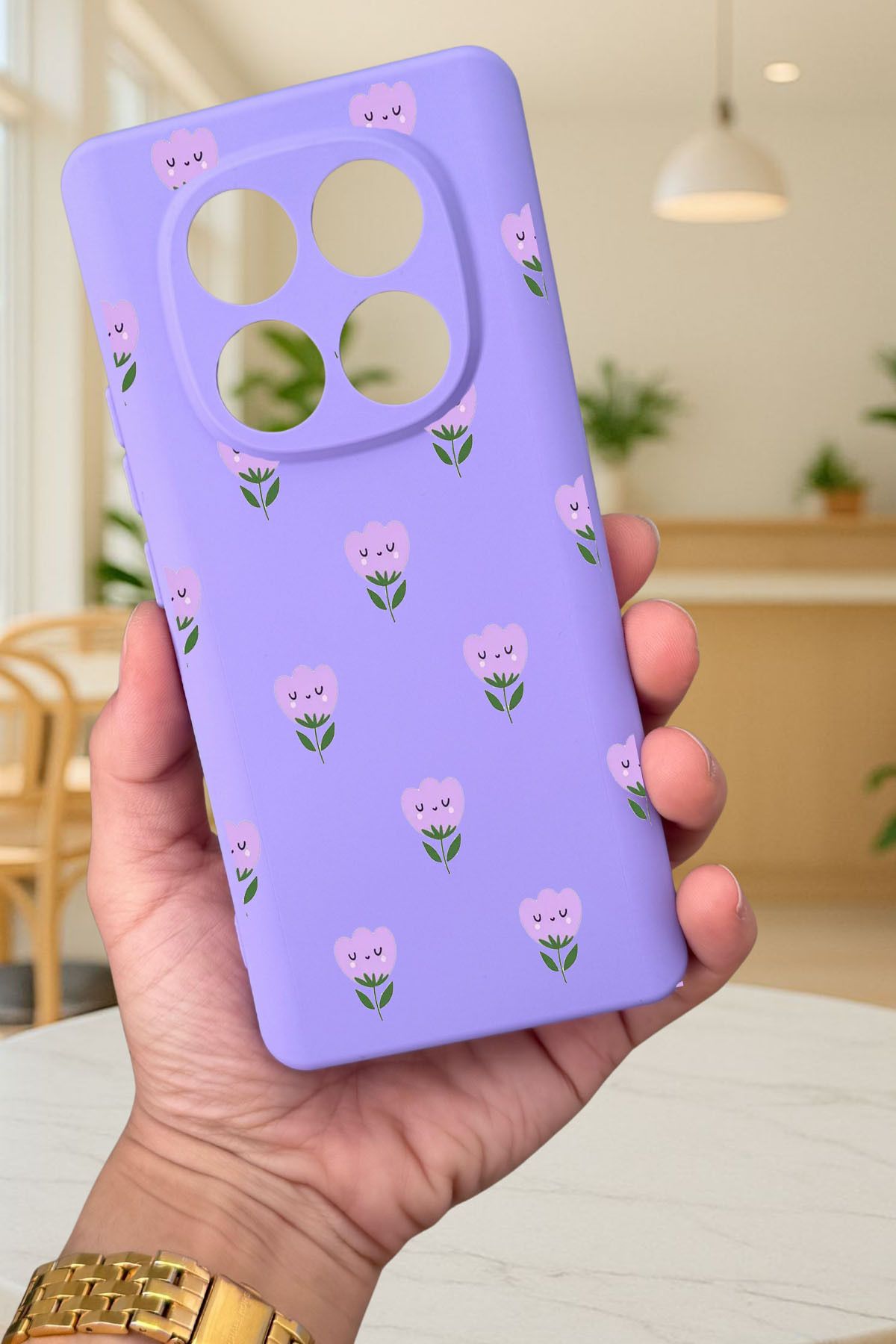 Xiaomi Redmi Note 14 Pro 4G-MİNİ LALE DESENLİ Silikon Darbe Emici Klasik Korumalı Rubber Kılıf