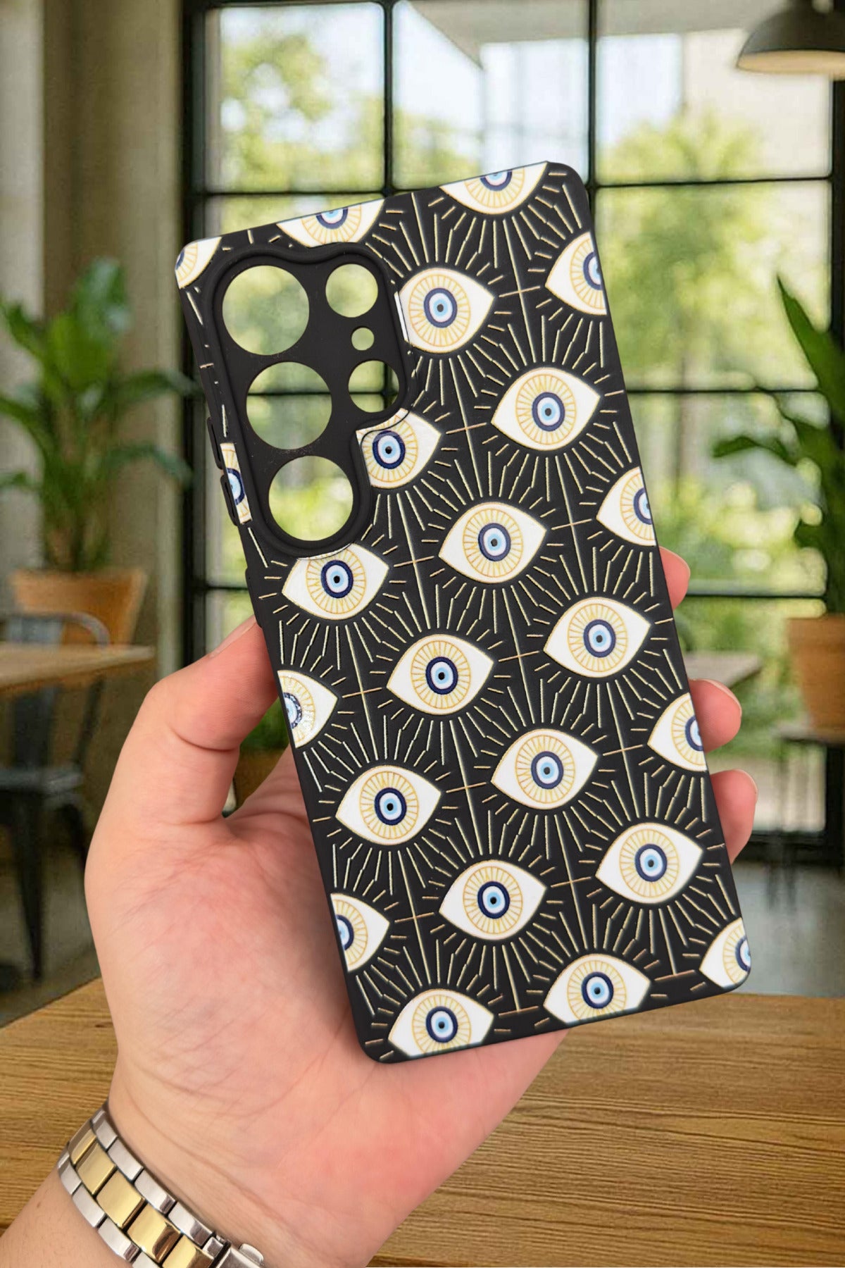 Samsung Galaxy S25 Ultra Uyumlu Evıl Eye Desenli Silikon Darbe Emici Klasik Korumalı Rubber Kılıf