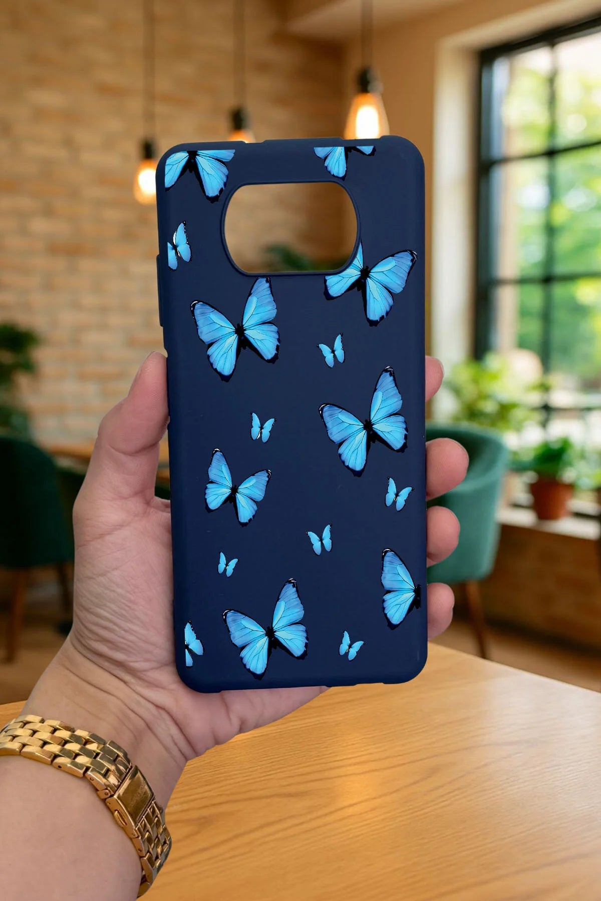 Poco X3 ve X3 Pro -MAVİ KELEBEK DESENLİ Silikon Darbe Emici Klasik Korumalı Rubber Kılıf
