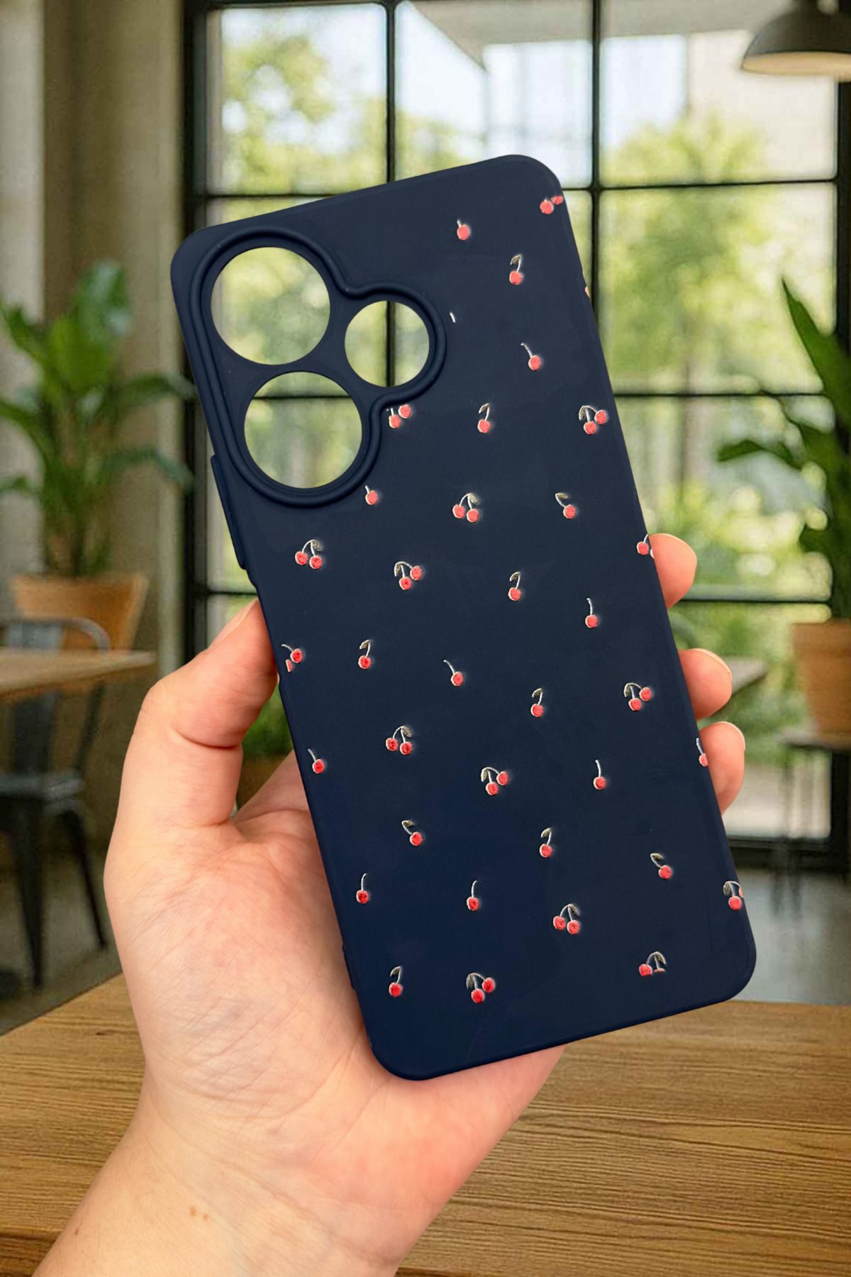 Xiaomi Redmi 13 4G MİNİ KİRAZ DESENLİ Silikon Darbe Emici Klasik Korumalı Rubber Kılıf